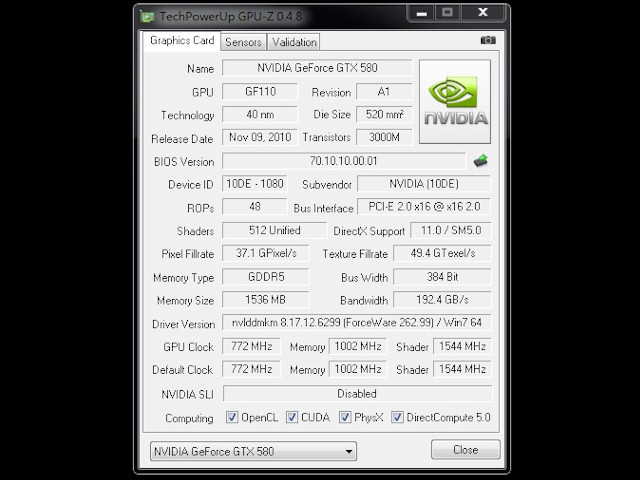 GTX 580 GPUz