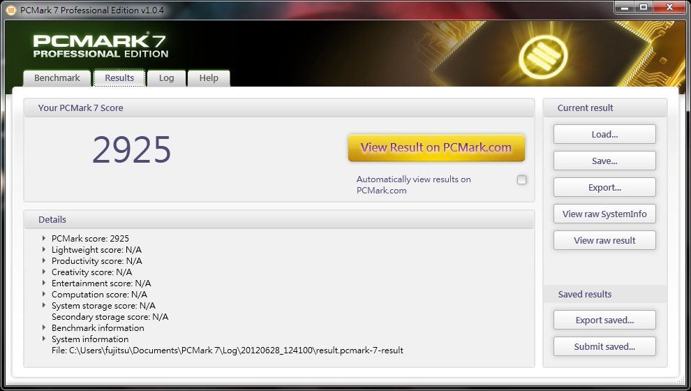 Fujitsu U772 PcMark