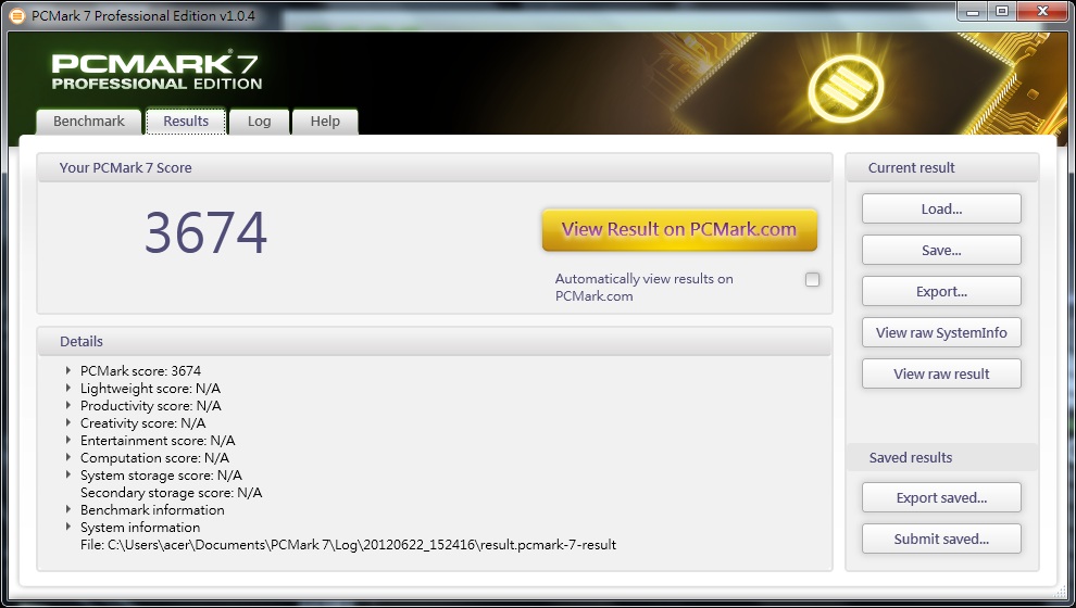 Acer Timeline PC Mark