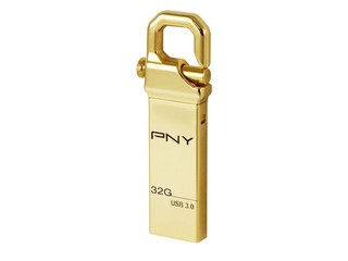 鍍金鋼材防外殼 、支援92MB/s讀取 PNY Hook Attaché Gold隨身碟