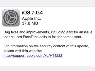 Apple發佈iOS 7.0.4 作業系統更新 修正FaceTime突然中斷或無法使用問題