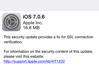 Apple發佈iOS 7.0.6修正SSL/TSL問題 evasi0n7發佈1.0.6越獄工具跟進升級