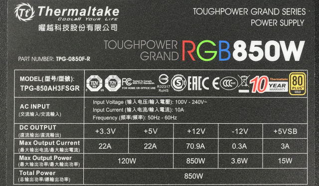 RGB 燈效、金牌全模組Thermaltake ToughPower Grand RGB PSU - 電腦 