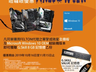 🎃🎃 Felton Halloween 優惠 [第 6 炮] 🎉🎉 買主機板+ Windows 10 送  G.Skill 8GB 記憶體