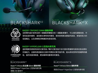 TriForce 50mm 驅動單體 + HyperClear 麥克風 Razer BlackShark V2 系列電競耳機