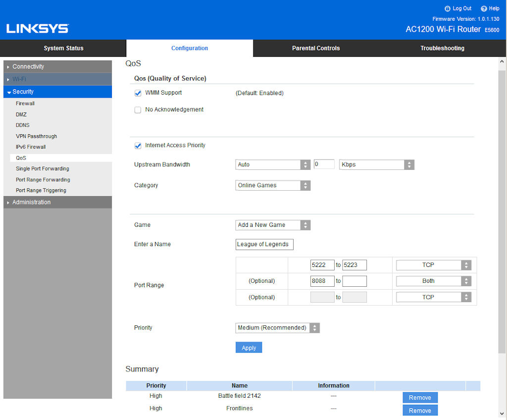 LINKSYS E5600 設定介面及速度測試