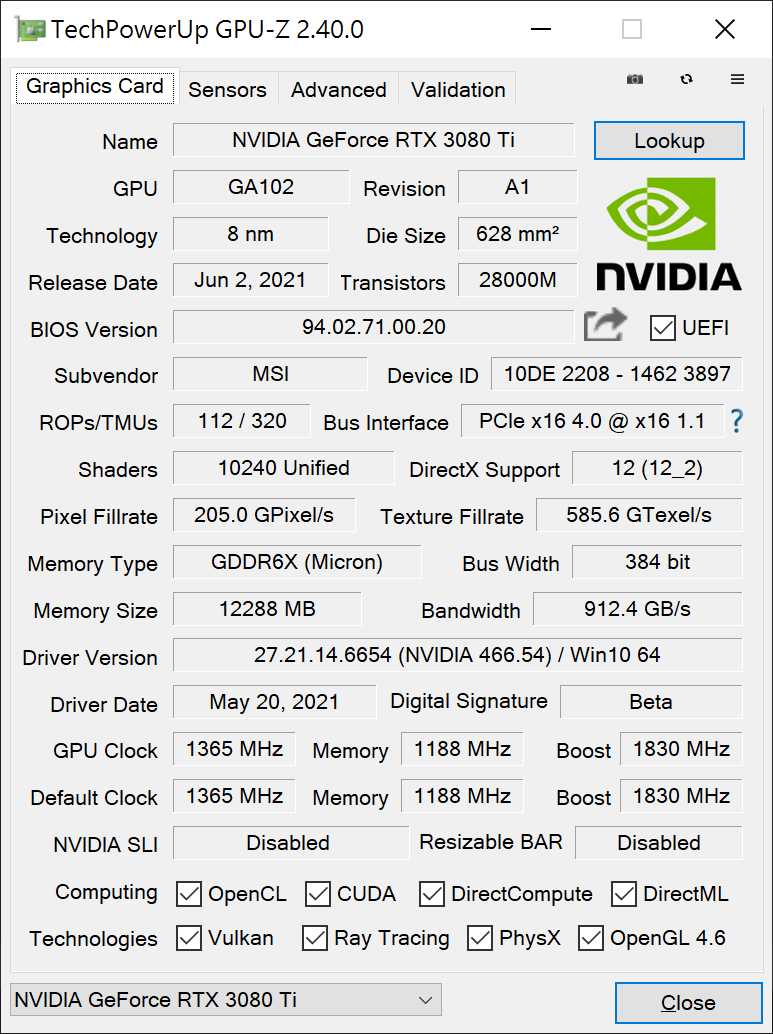 MSI GeForce RTX 3080 Ti SUPRIM X