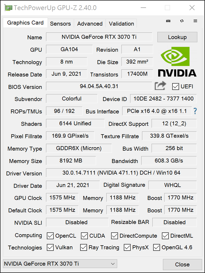 iGame GeForce RTX 3070 Ti Advanc