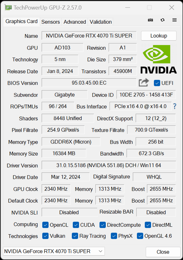 GIGABYTE RTX 4070 Ti SUPER AERO