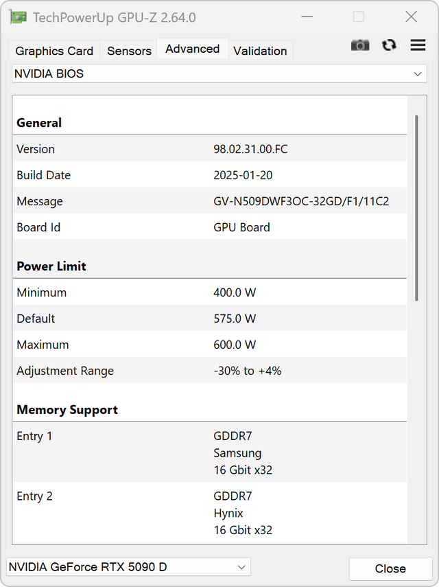 GIGABYTE RTX 5090 D WINDFORCE OC