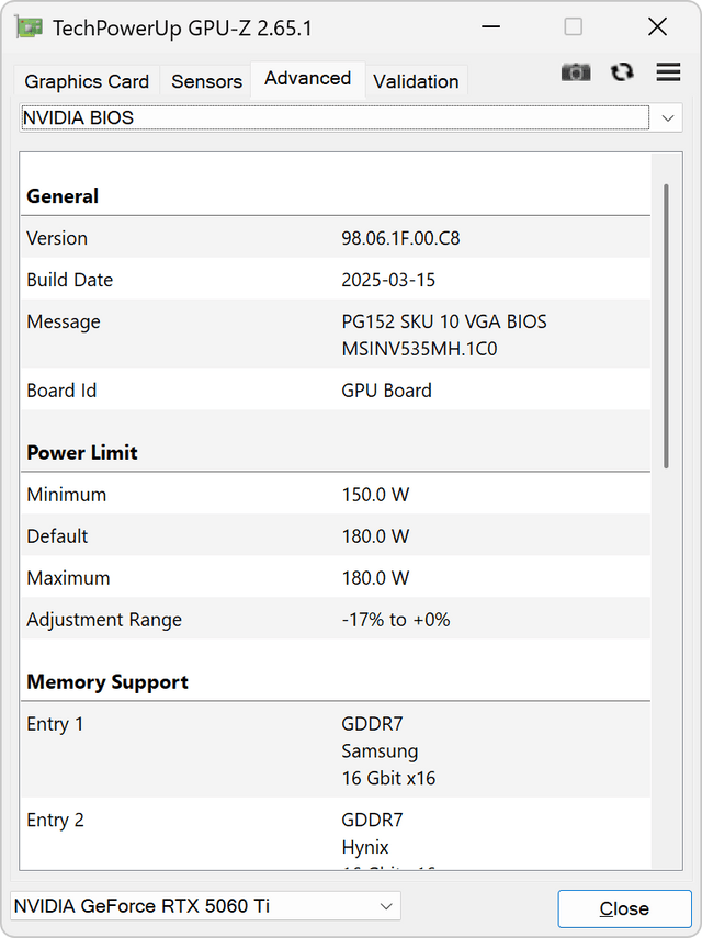 MSI RTX 5060 Ti INSPIRE 2X 16G