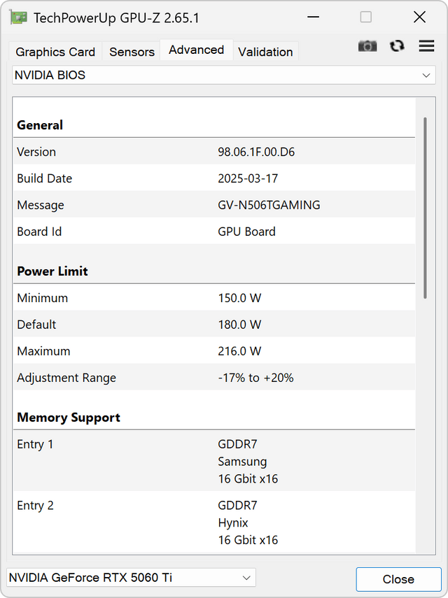 GIGABYTE GeForce RTX 5060 Ti GAM