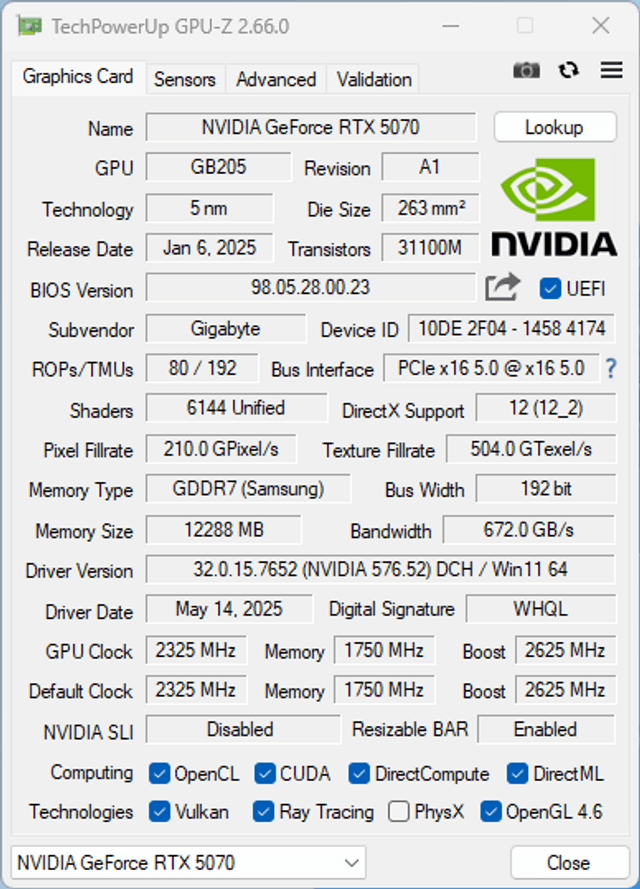 GIGABYTE GeForce RTX 5070 GAMING