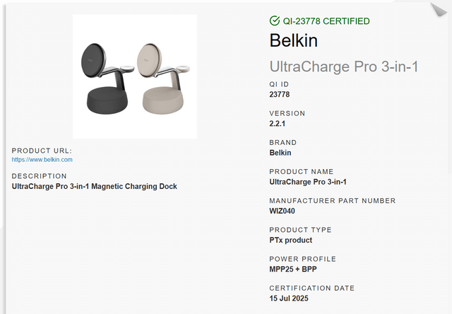 Belkin UltraCharge Pro Qi2 25W