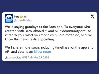 OpenAI 關閉 Sora 影像生成服務 終止向 Disney 支付 10 億   轉攻 AI 編程