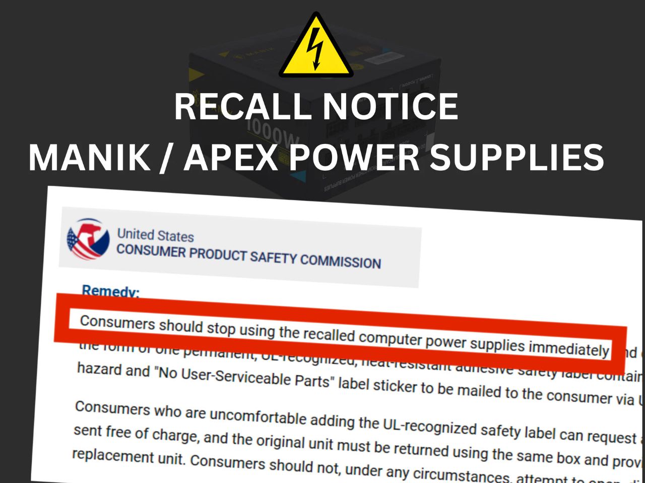 MANIK / APEX 召回 1.8 萬顆 PSU 消費者應立即停用 有死亡或重傷的風險 - 電腦領域 HKEPC Hardware - 全 ...