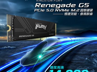 PCIe Gen5 x4 控制器、最大 8TB 儲存容量 Kingston FURY Renegade G5 固態硬碟