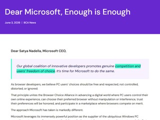 瀏覽器聯盟向 Microsoft 發公開信 忍無可忍  呼籲 Microsoft 適可而止