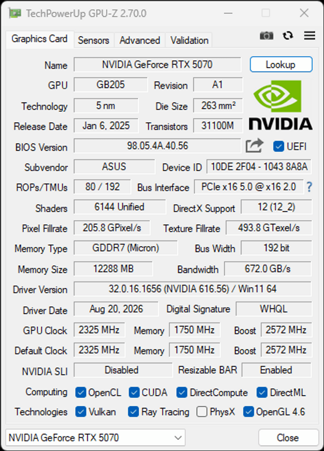 ASUS T1 GeForce RTX 5070 12GB GD